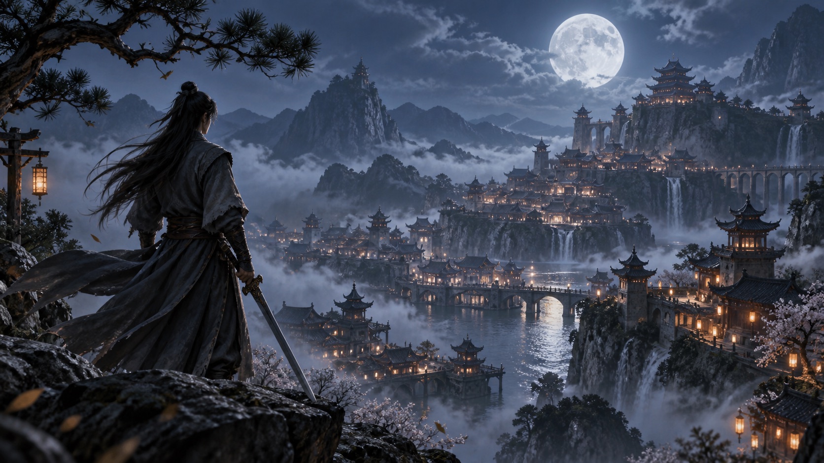 月夜山城中的东方幻想生成样例